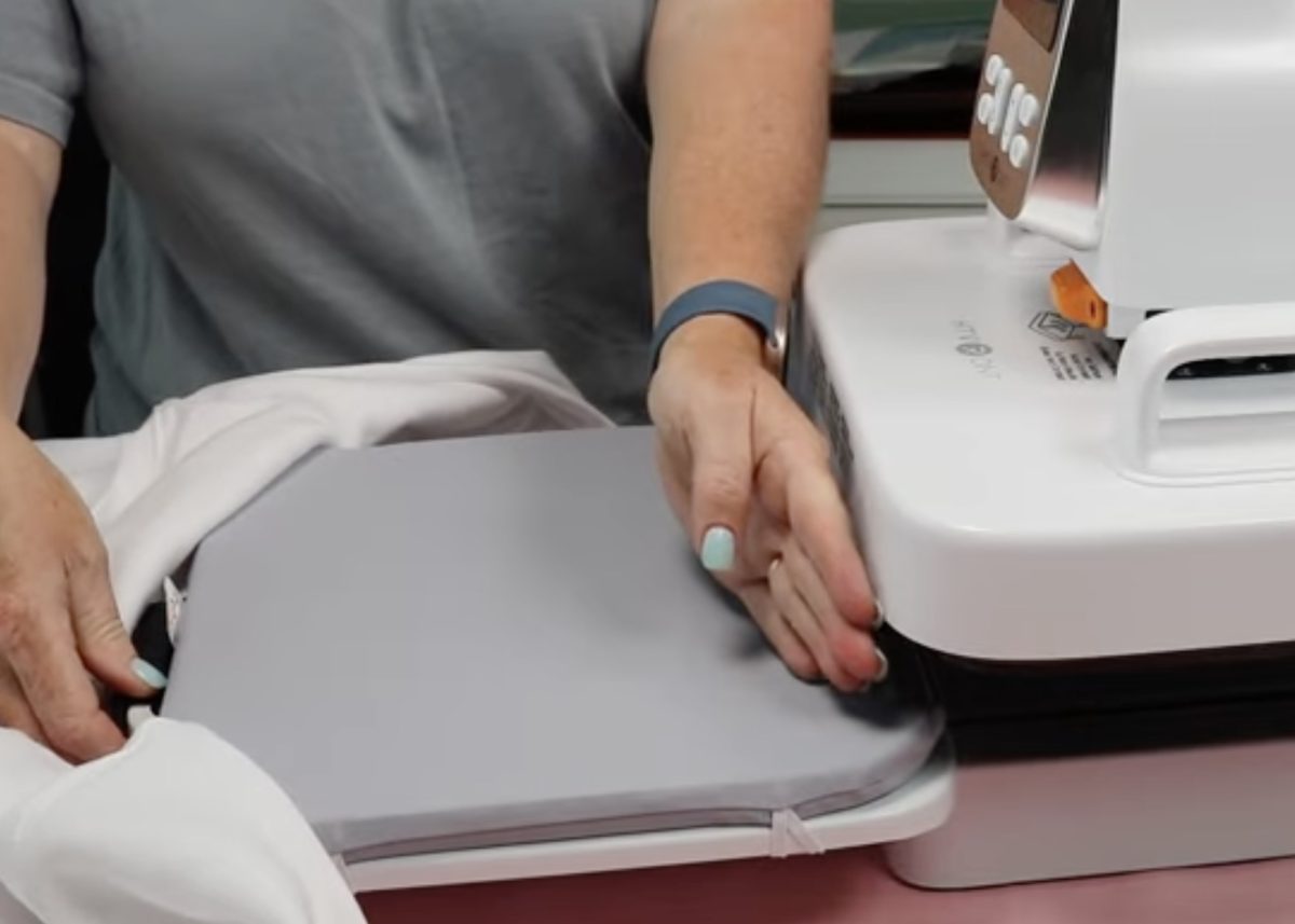 HTVRont tray pulled out from the A100 press.
