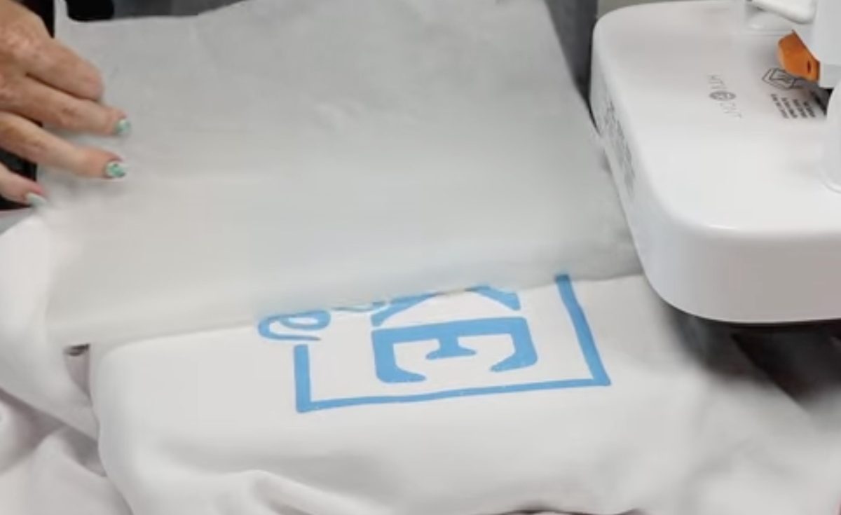 Remove protective paper from puff HTV.