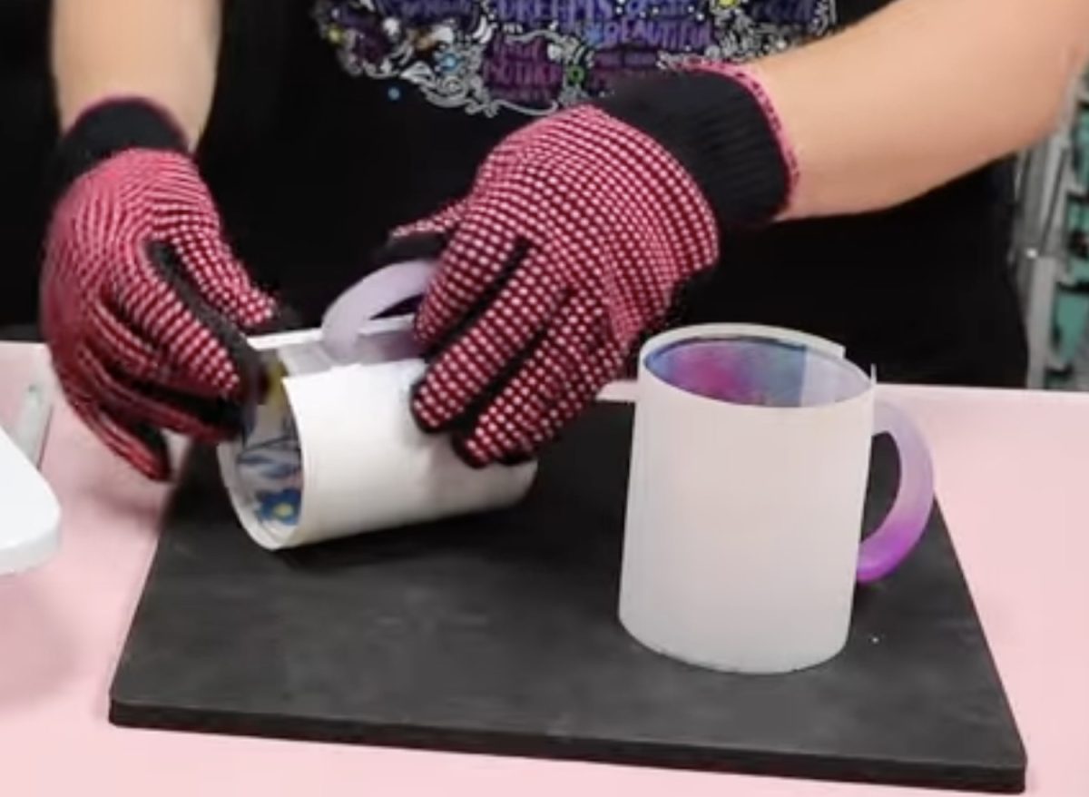 Place mugs on a heat-resistant mat.
