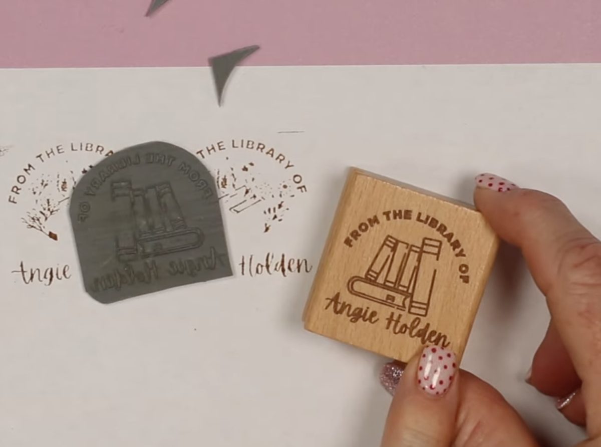Laser stamp engraved wood block.