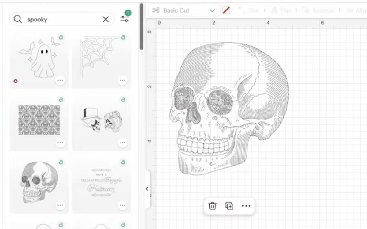 Drawn skull image in Design Space.