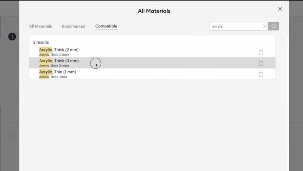 Acrylic settings in Design Space.