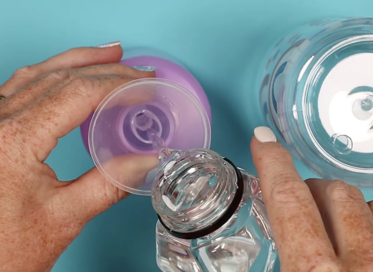 Pour solution in the bottle.
