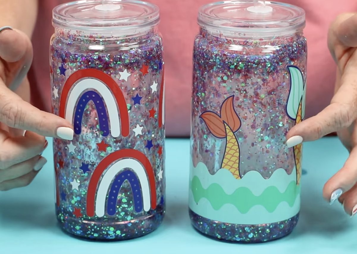 Both tumblers with the glitter moving.