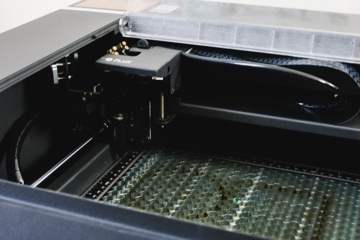 Close-up of inside beamo II CO2 laser.