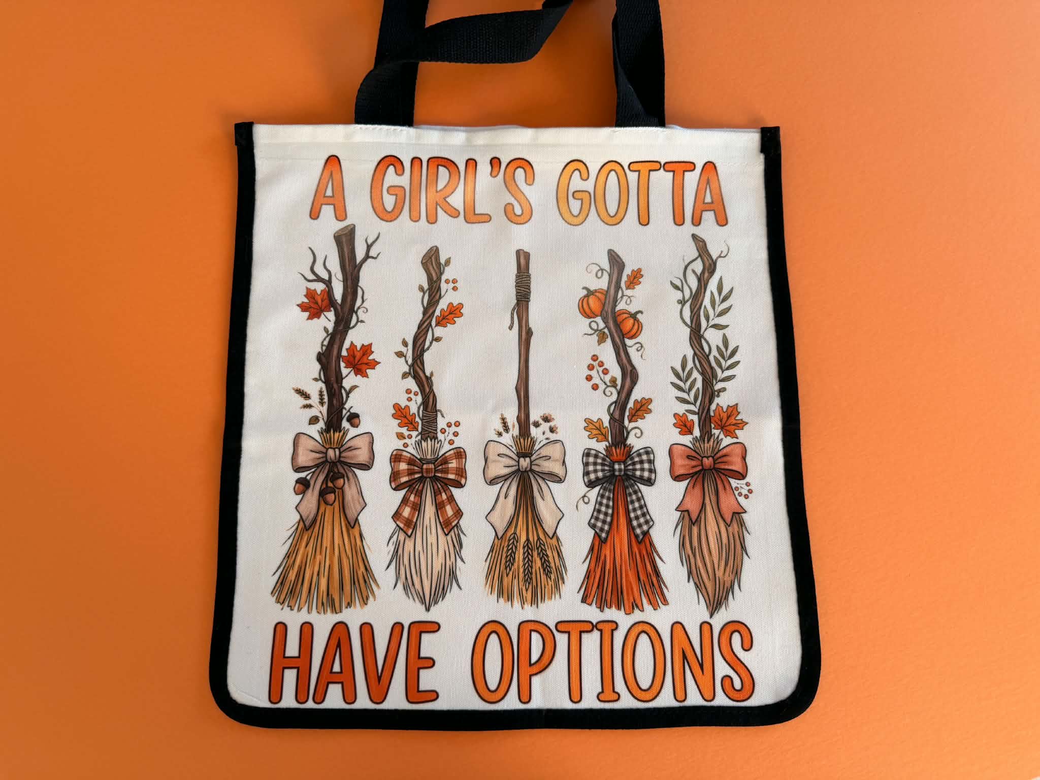 Finished sublimation tote bag with a large Halloween design.