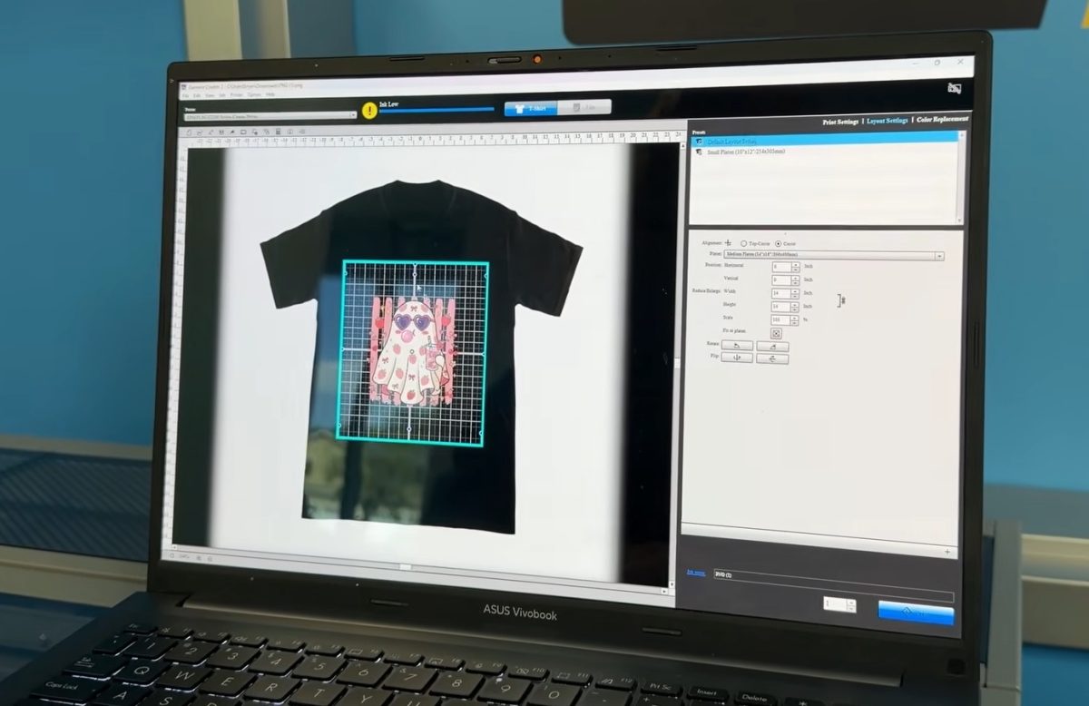 Upload design to DTG printer program.