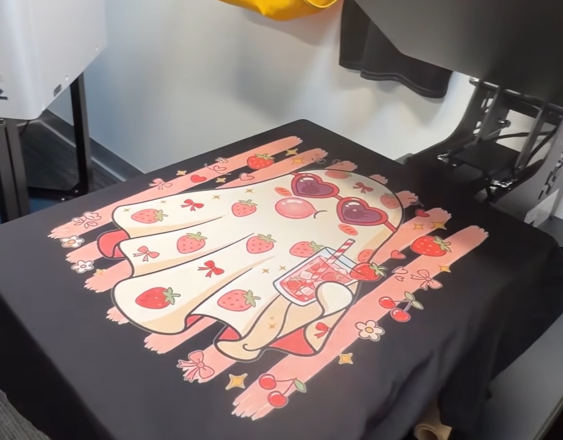 Finished DTG shirt in the heat press.