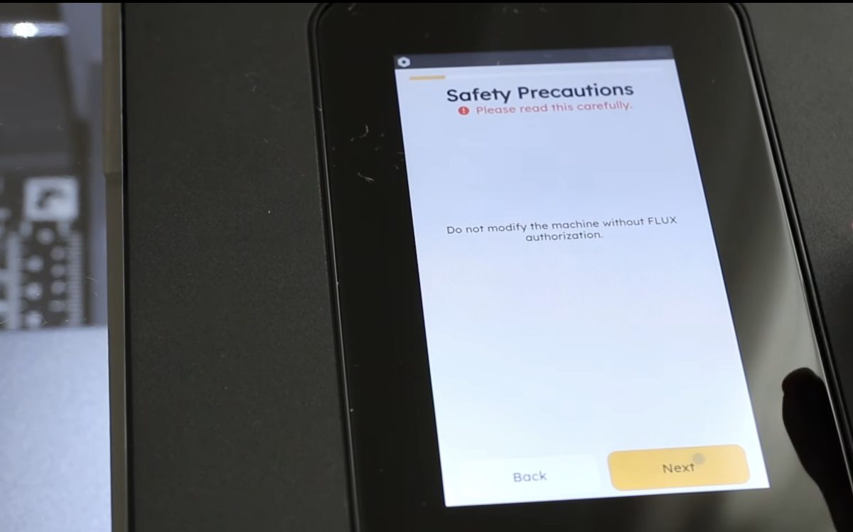 Screen on beamo II with setup instructions.