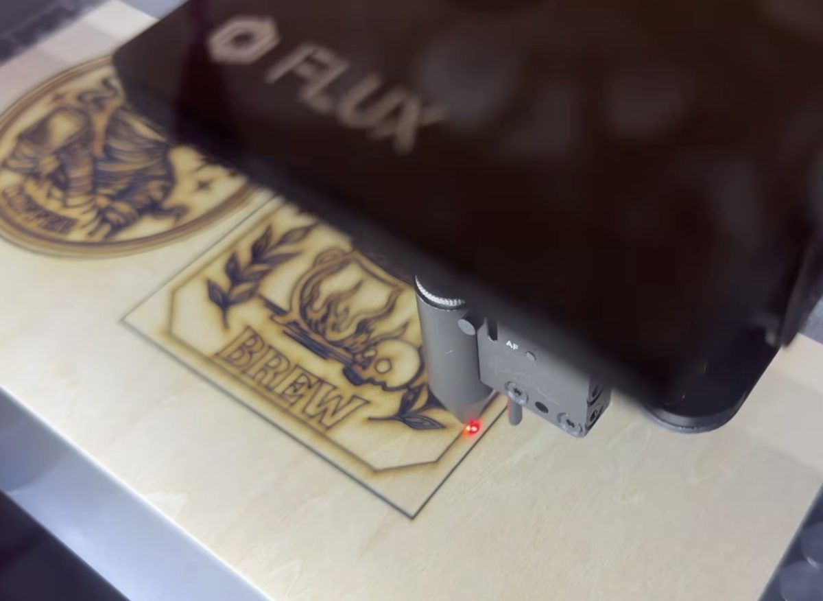 Wood coasters being cut with FLUX beamo II.