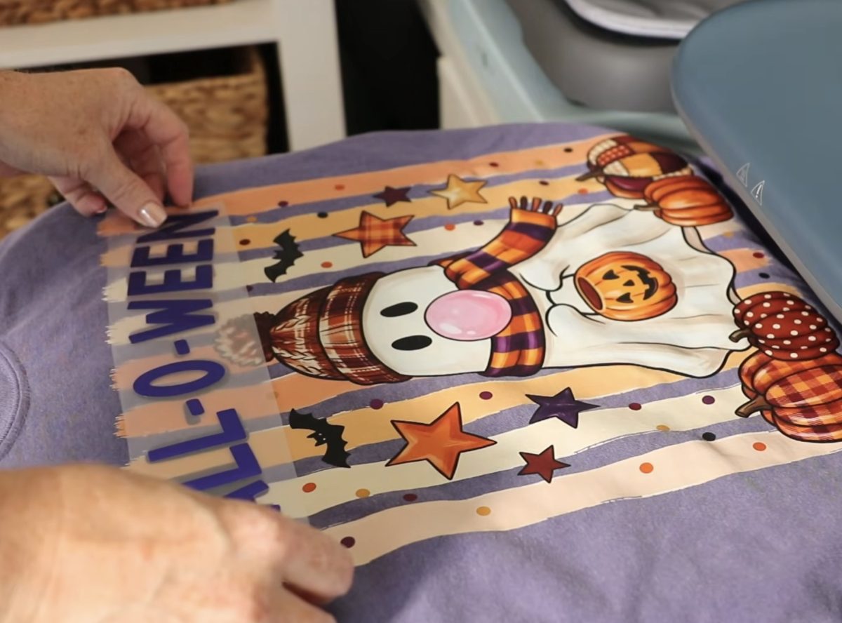 Locate puff HTV on DTF print.