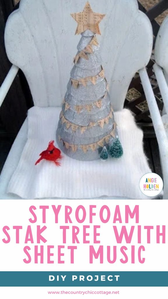 styrofoam tree with sheet music bunting