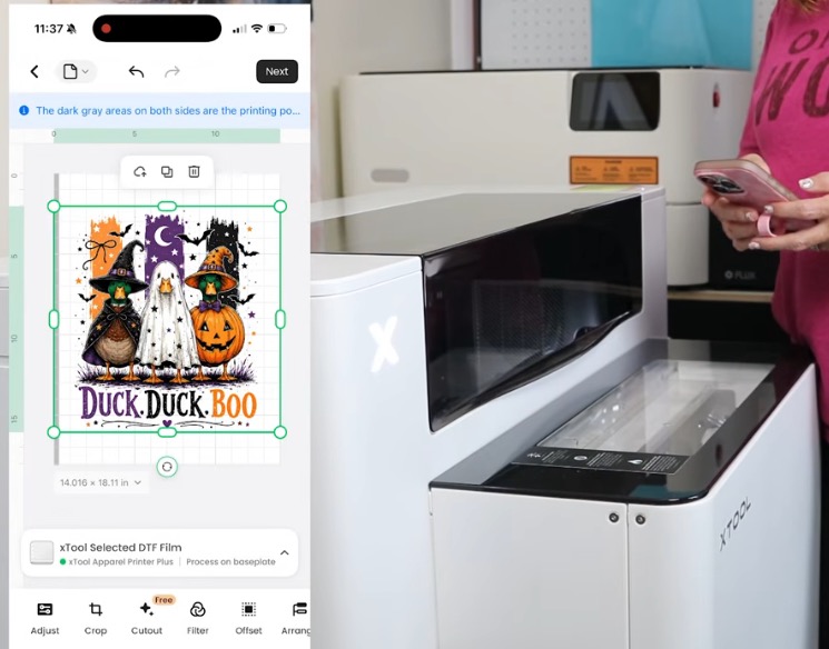 Printing to the xTool Apparel Printer Plus with the xTool Studio App.