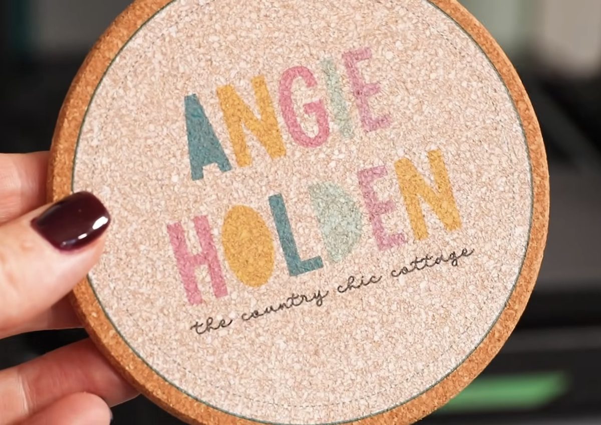 Cork coaster with UV printed logo.