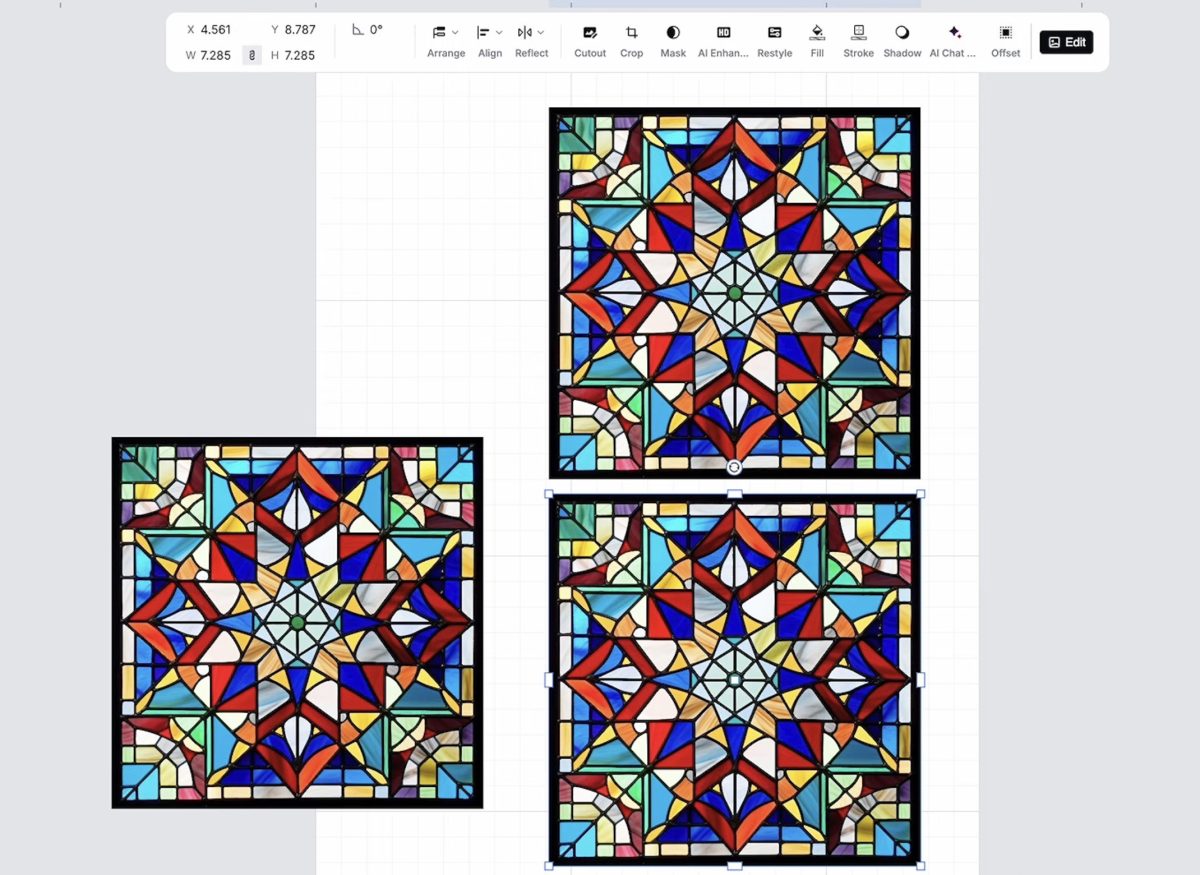 Stained glass design in xTool Studio.